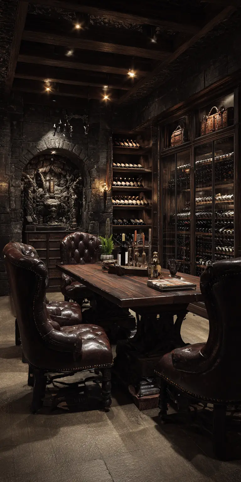 Moody Dungeon Style Wine Cellar With Grand Center Table