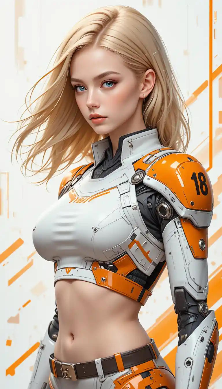 側面金髮白色裝甲賽博格女子