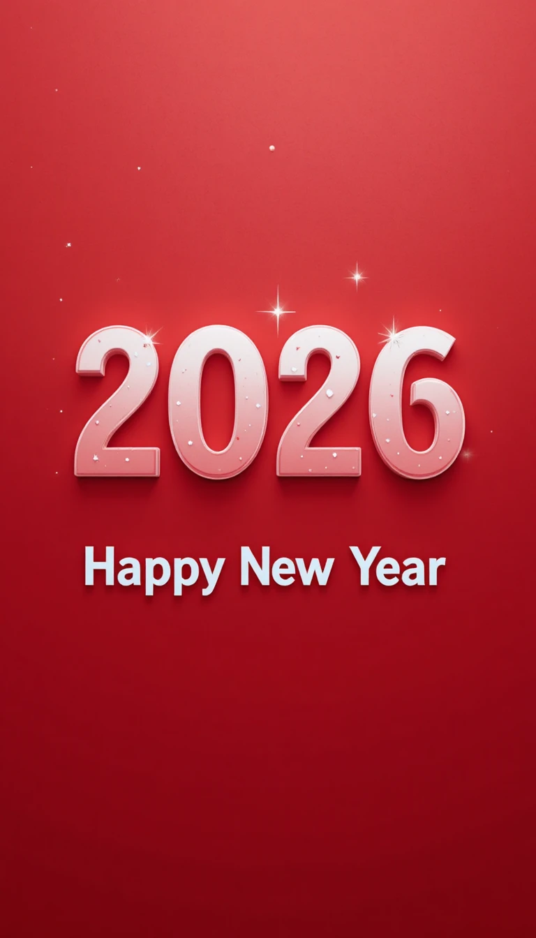 Texto en negrita de feliz año nuevo 2026 sobre fondo rojo
