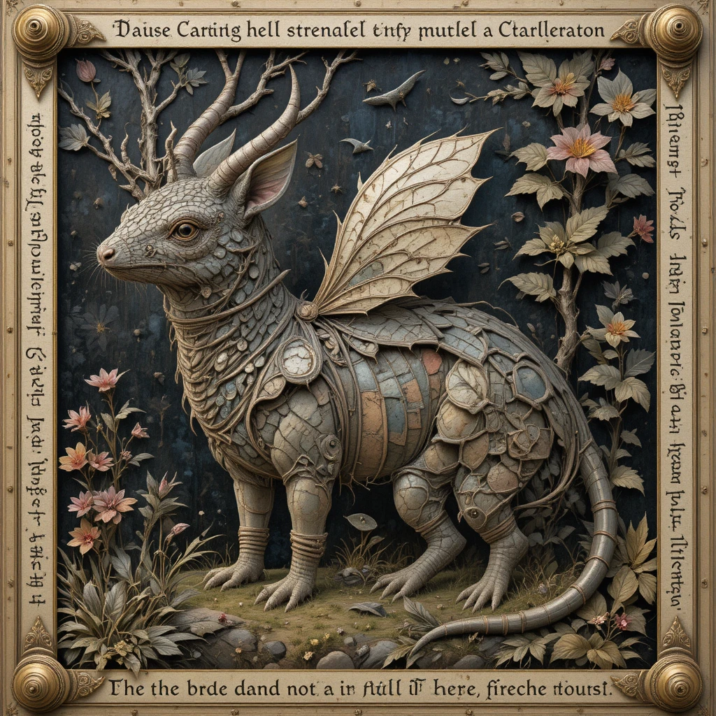 Fantasy mammal assemblage with mythical habitat details