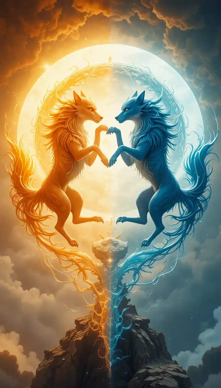 Solar And Lunar Wolves Forming A Dynamic Taijitu Circle