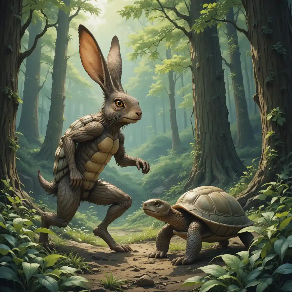 Selbstbewusstes Kaninchen rast durch einen stillen Wald