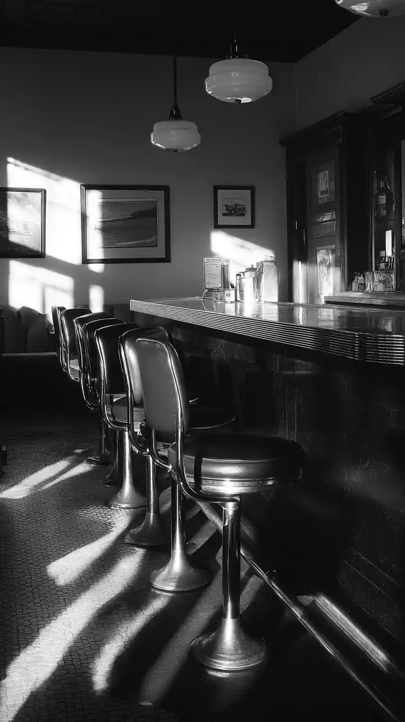 Jeune femme allongée dans un diner ombragé des années 1950
