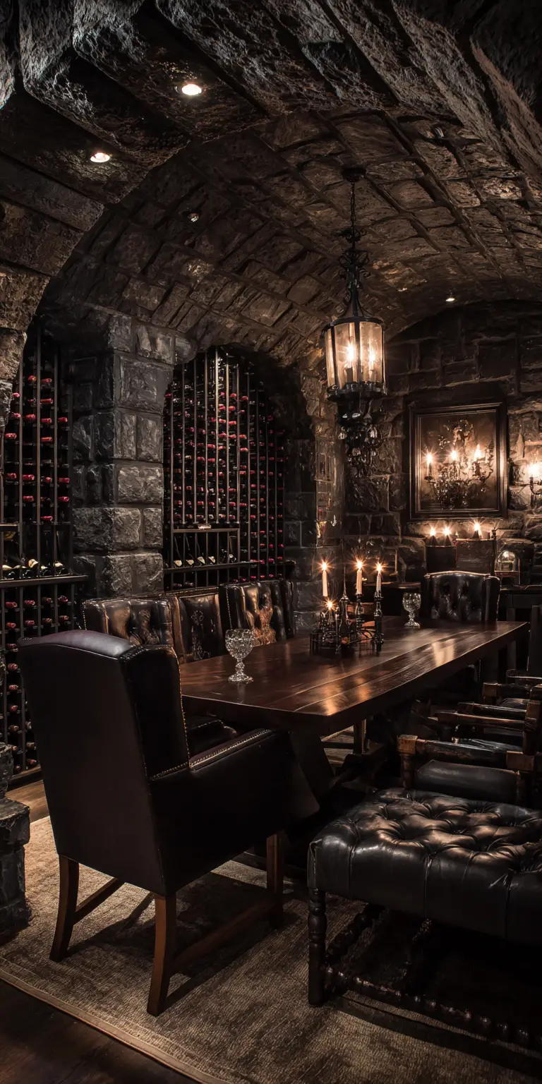 Moody Fantasy Wine Cellar With Grand Centerpiece Table
