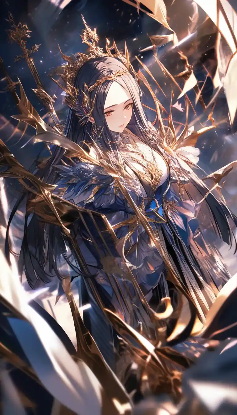 Close up anime woman with black straight hair and shadow