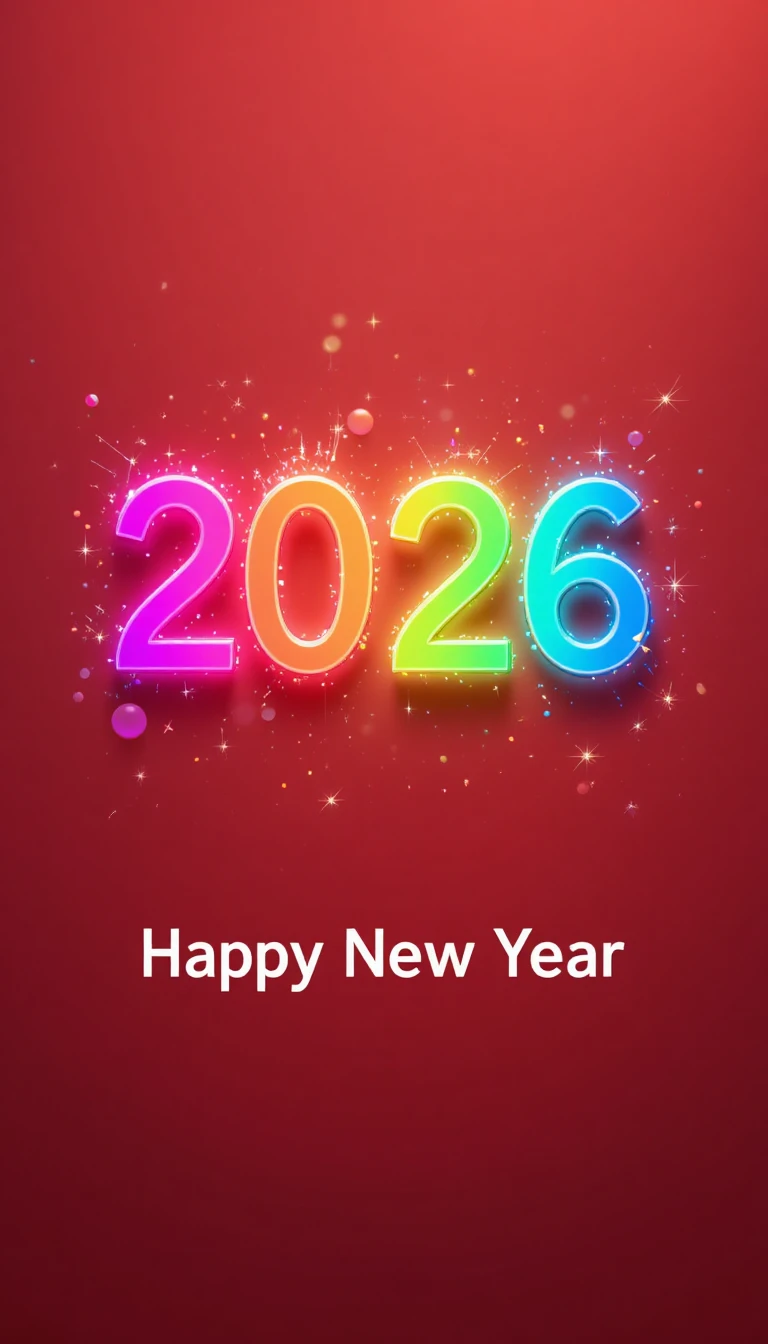 Bold 2026 typography on modern red new year background