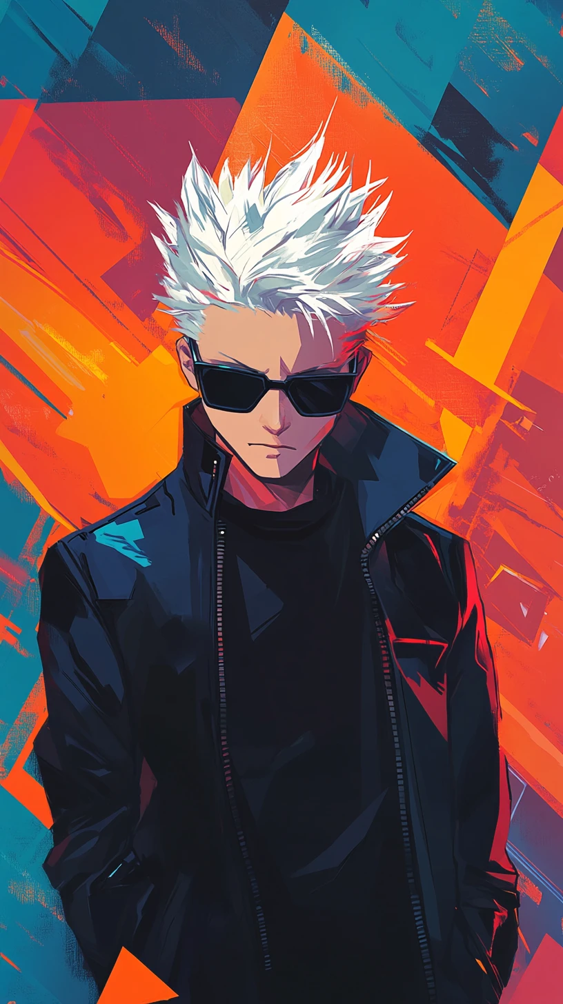 Uomo anime dai capelli argento in colori divisi e audaci
