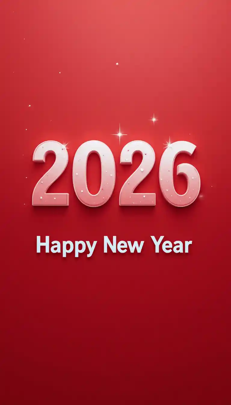 Texto en negrita de feliz año nuevo 2026 sobre fondo rojo