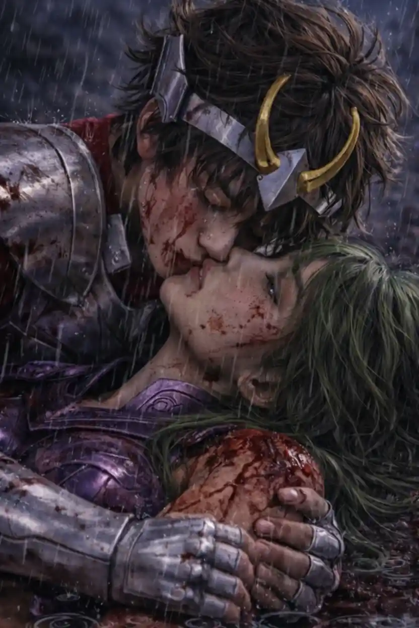 Passionate french kiss captured in an intimate close up