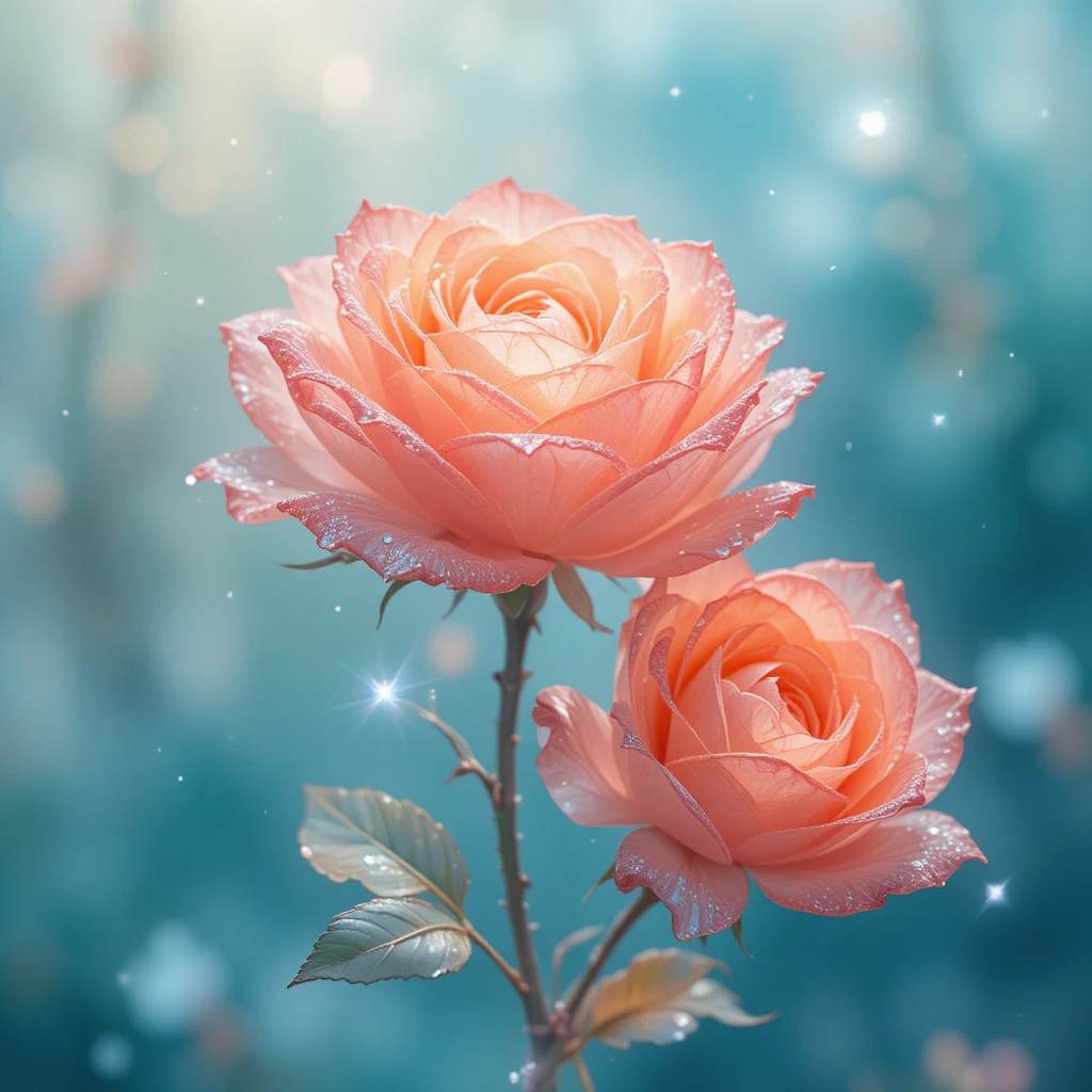 Roses aquarelle délicates aux pétales de cristal lumineux