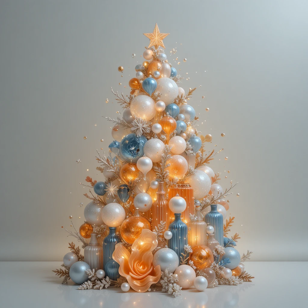 Árvore de Natal abstrata e luminosa feita de corações e flocos de neve