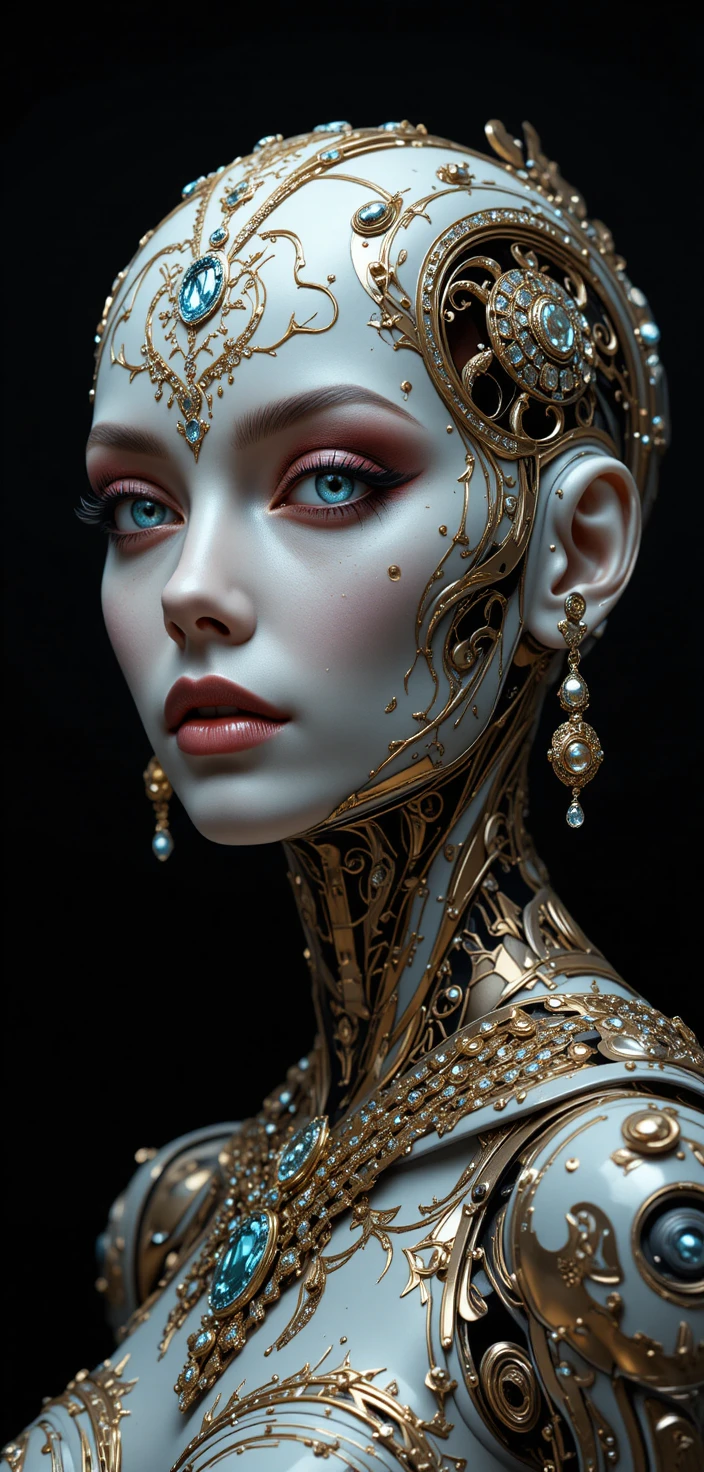 Bold typographic design with luxurious humanoid robot portrait