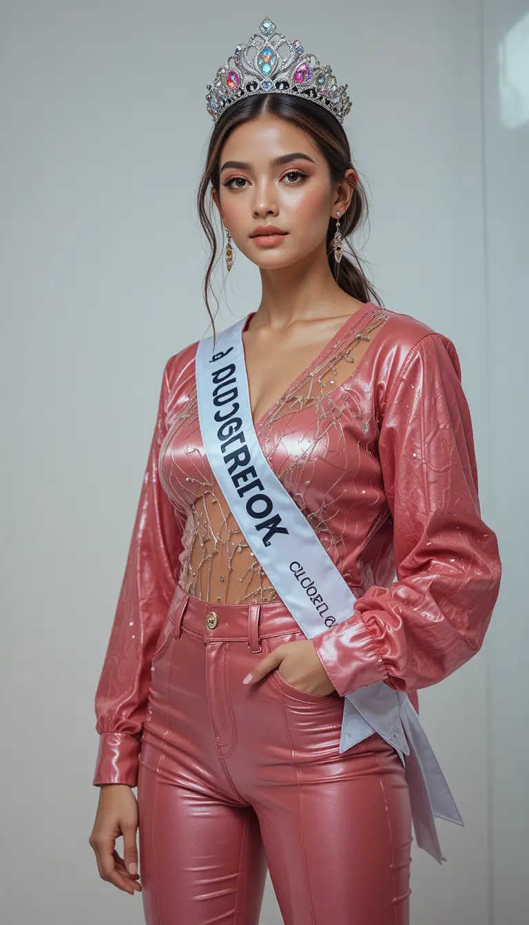 Reine de beauté confiante posant en portrait tendance en pied