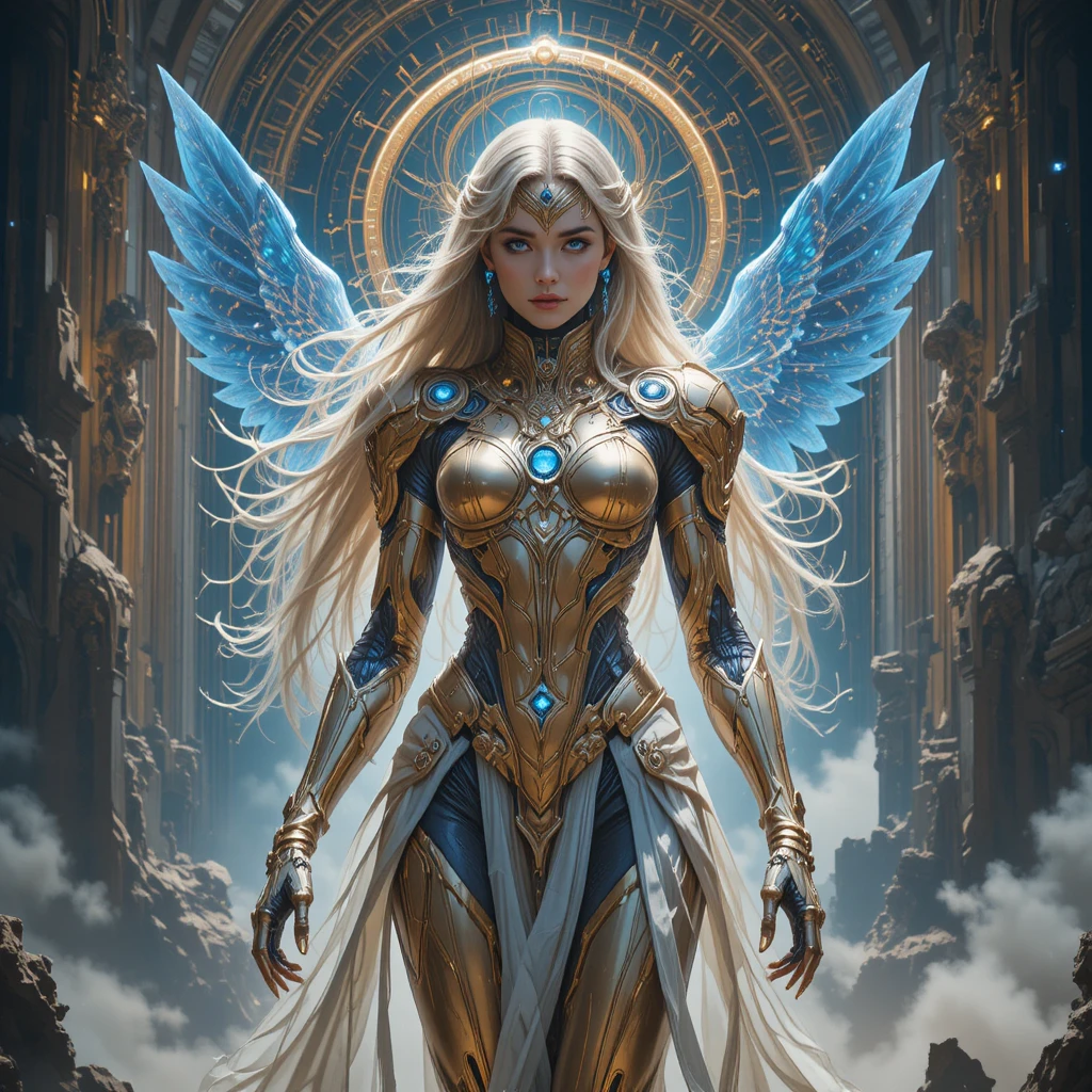 Cybernetic Athena in a Futuristic Olympus Skyline