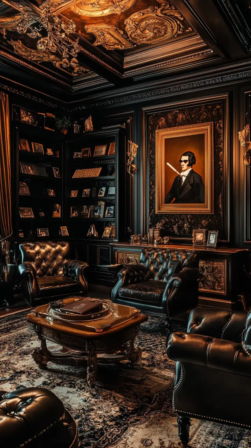 Salon de cigares sombre et luxueux au design intérieur opulent