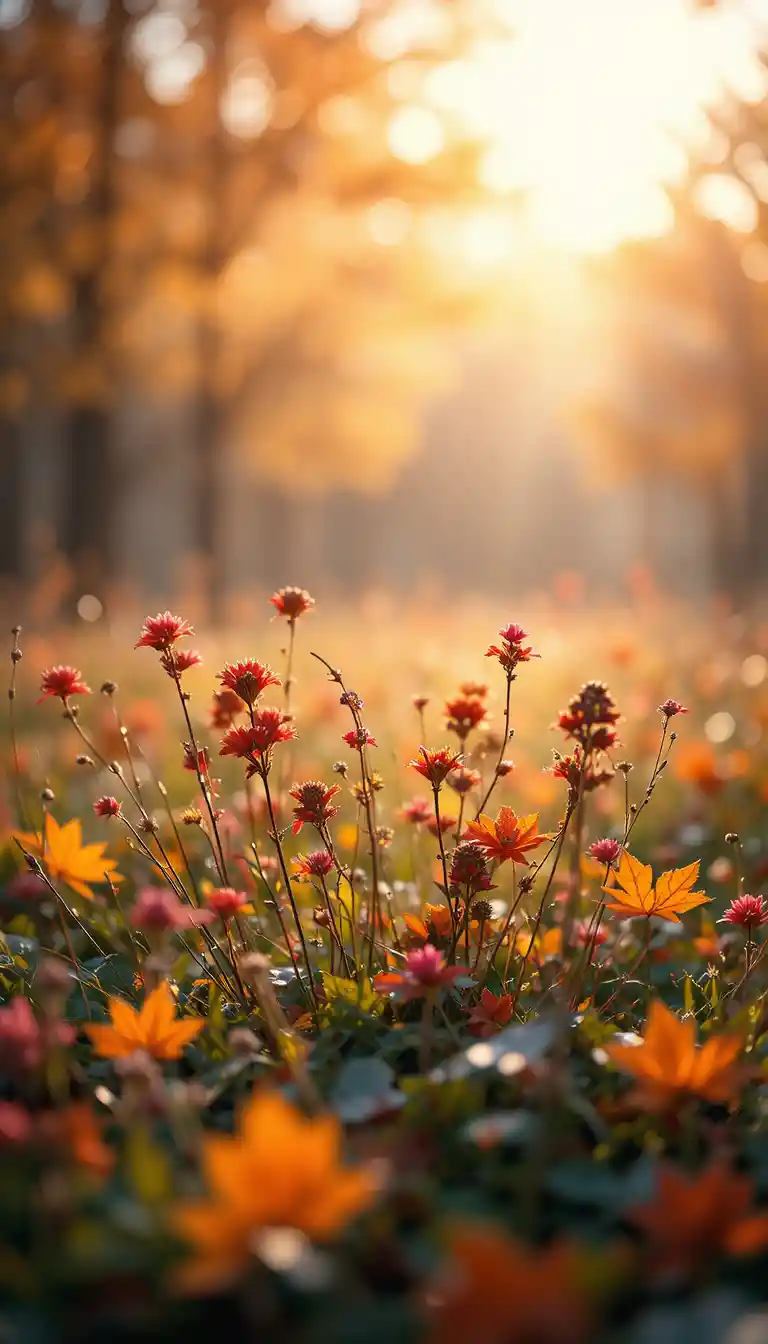 Herbstwiesen-Wildblumen im leuchtenden Gegenlicht-Bokeh