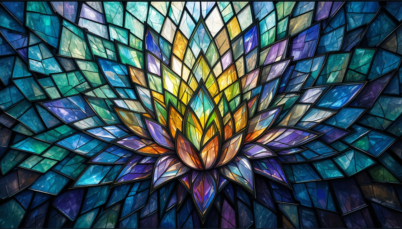 Lebendiges Buntglas-Mosaik mit geometrischen Splittern