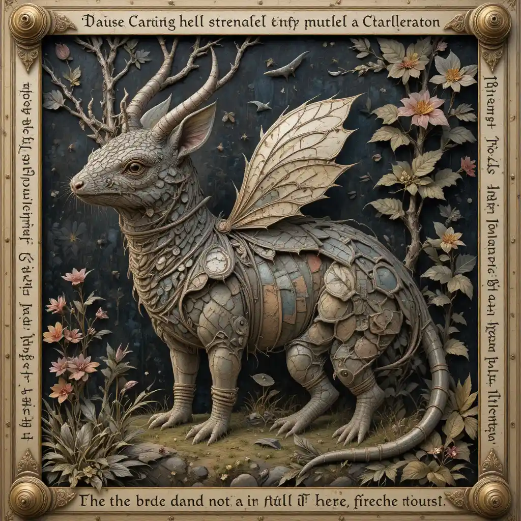 Fantasy mammal assemblage with mythical habitat details