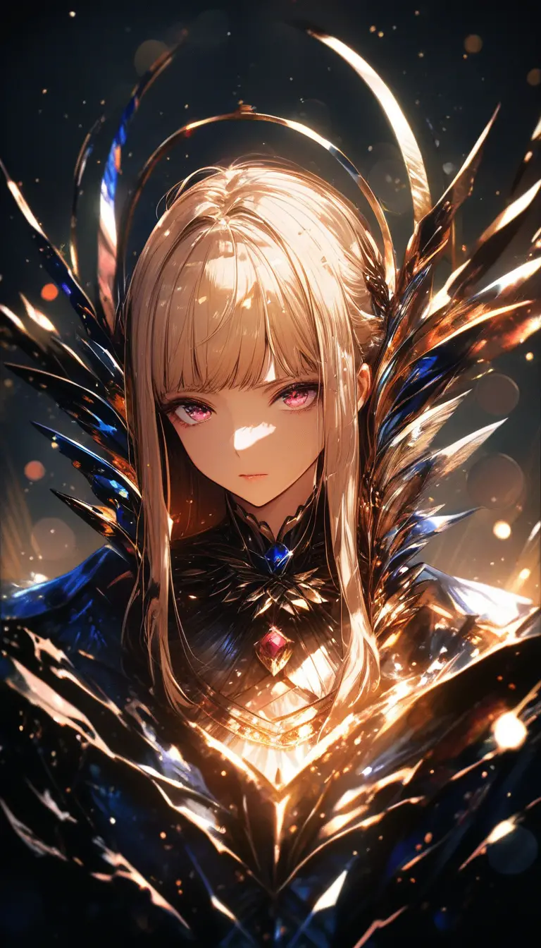 Close up of a beautiful anime magic girl in shadow