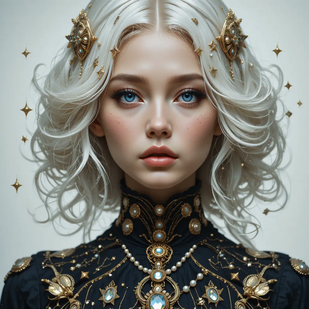 Surreal portrait of a young woman with blue eyes