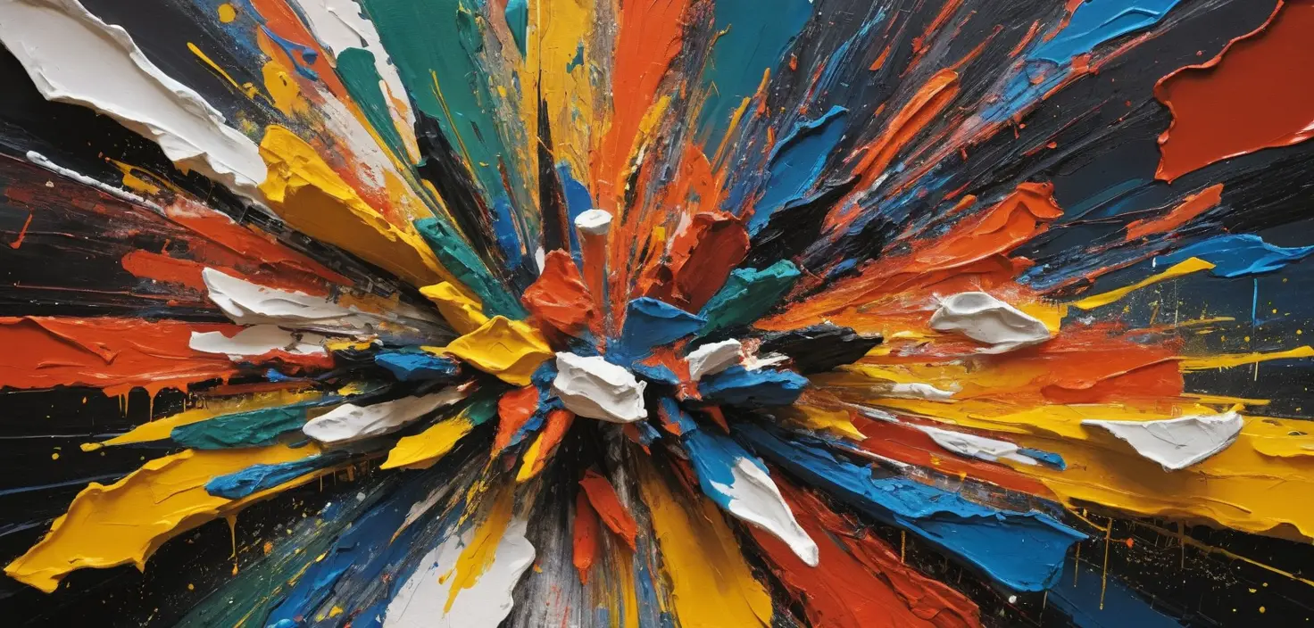Œuvre d’art abstraite explosive de couleurs, formes et textures