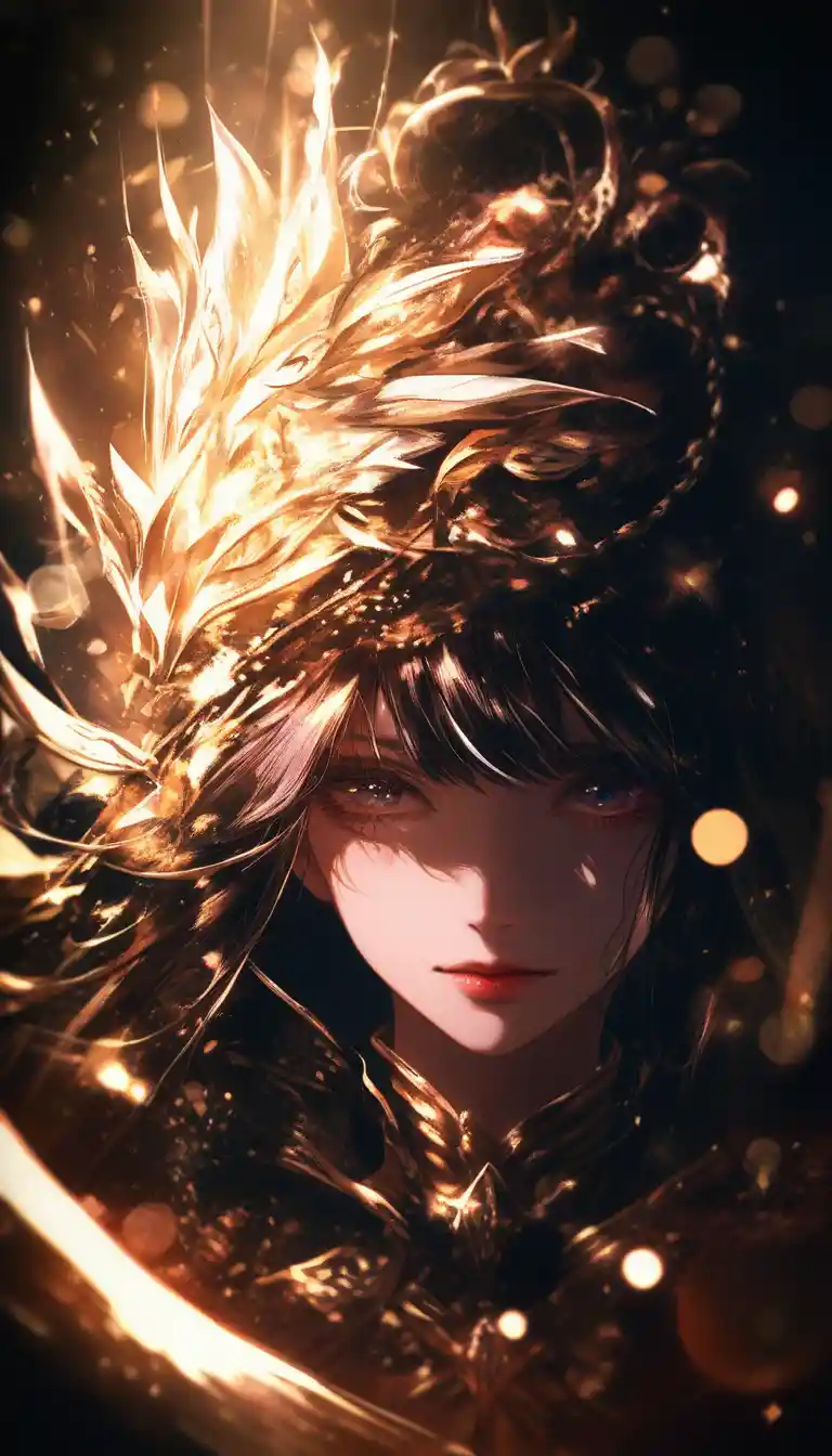 Close up anime magic girl with straight black hair