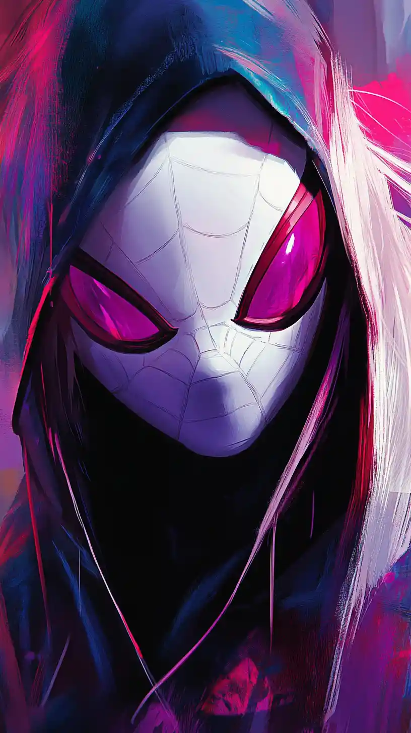 Close up superhero heroine in hooded comic book portrait