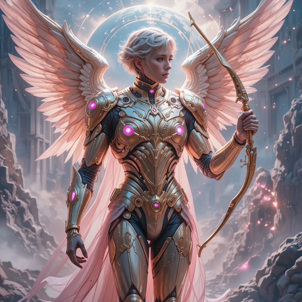 Cybernetic Cupid God Above A Futuristic Olympus Skyline