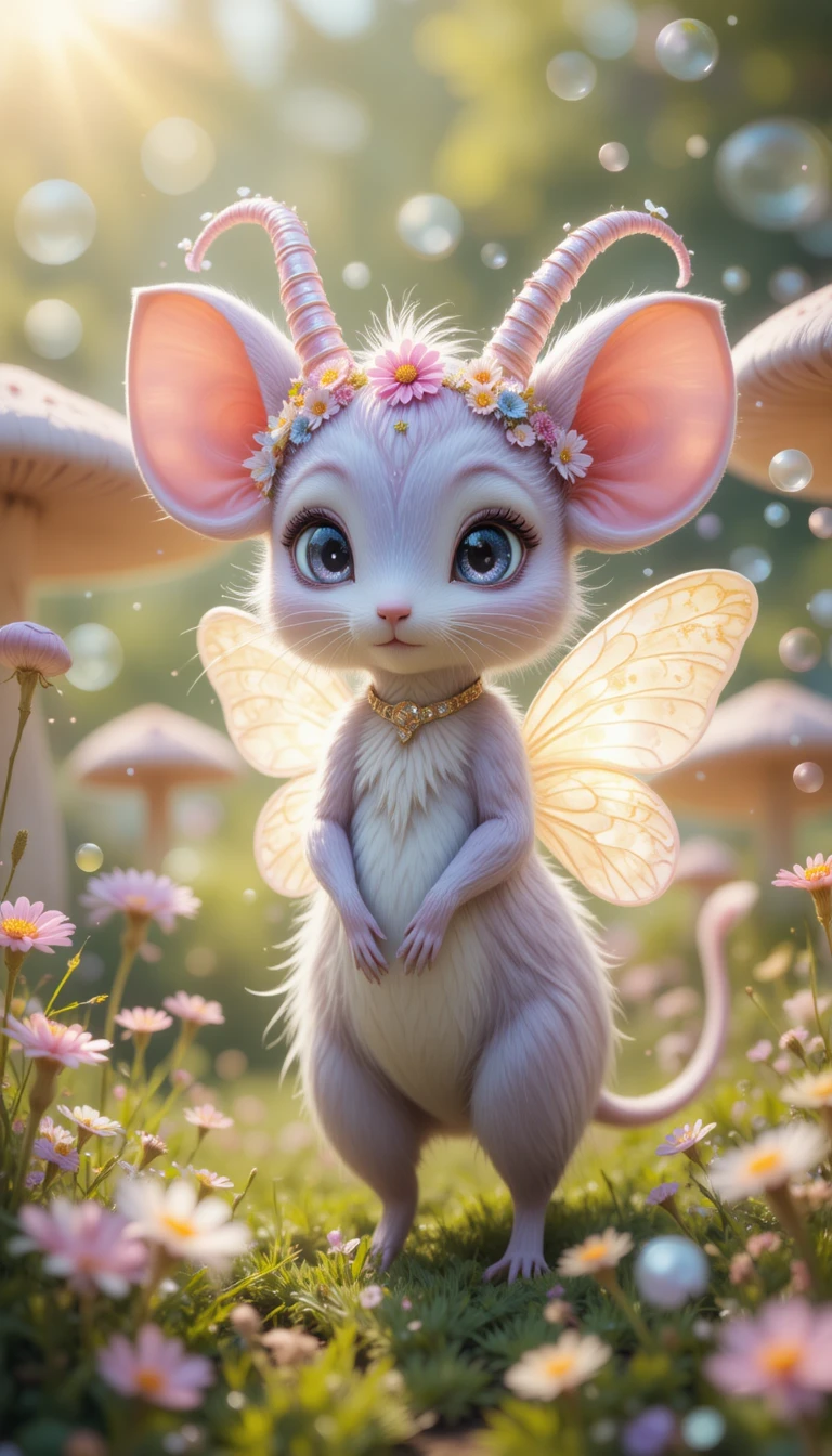 發光奇幻草地上的夢幻長角生物