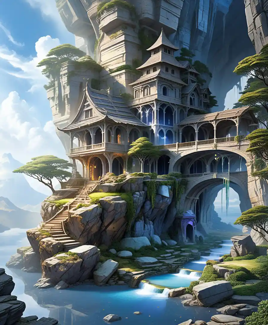 Casa Grotta di Pietra Mistica in un Serena Paesaggio Nebbioso