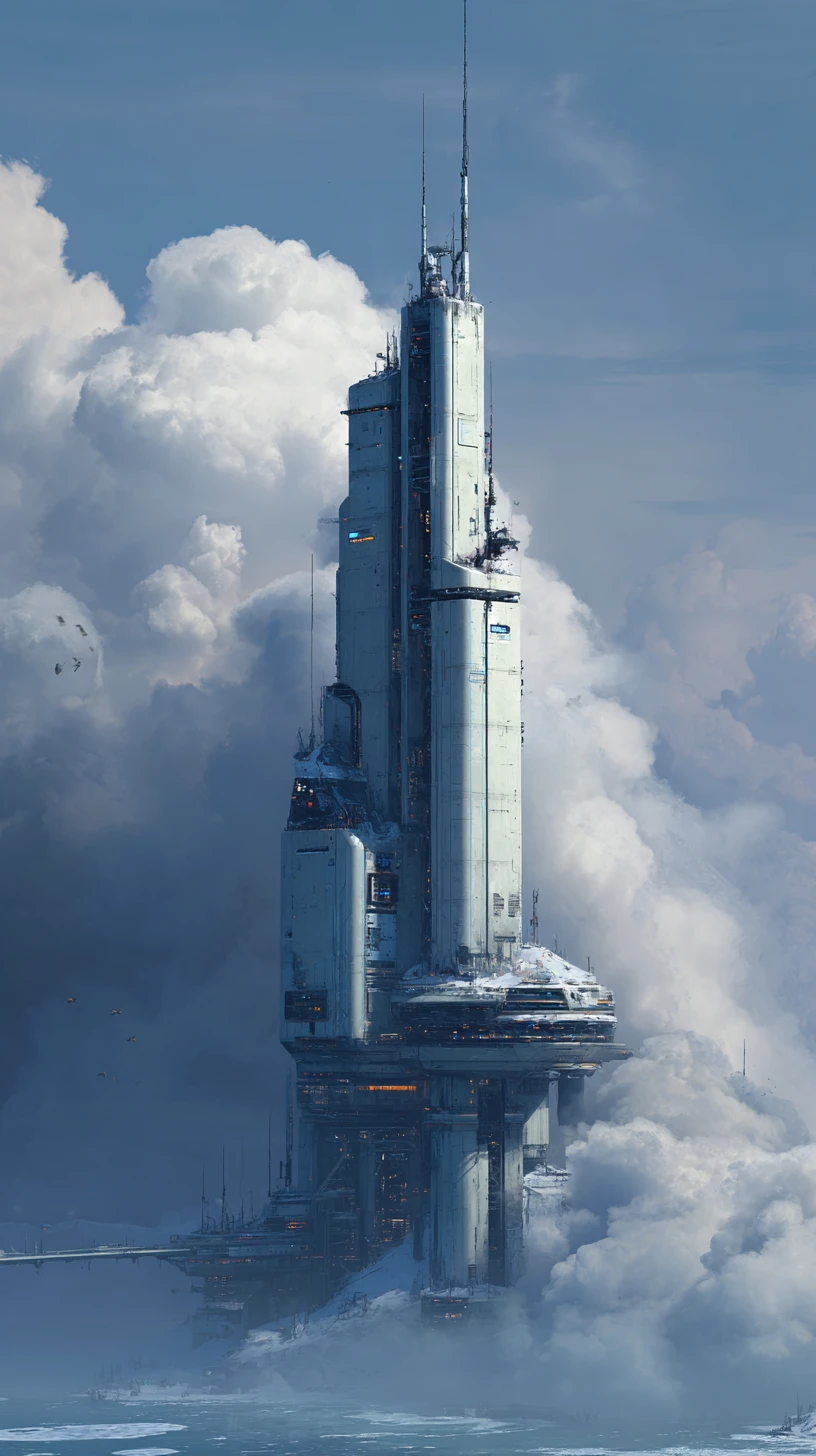 Futuristic Tower Headquarters Above Underwater Volcano On Krios 9