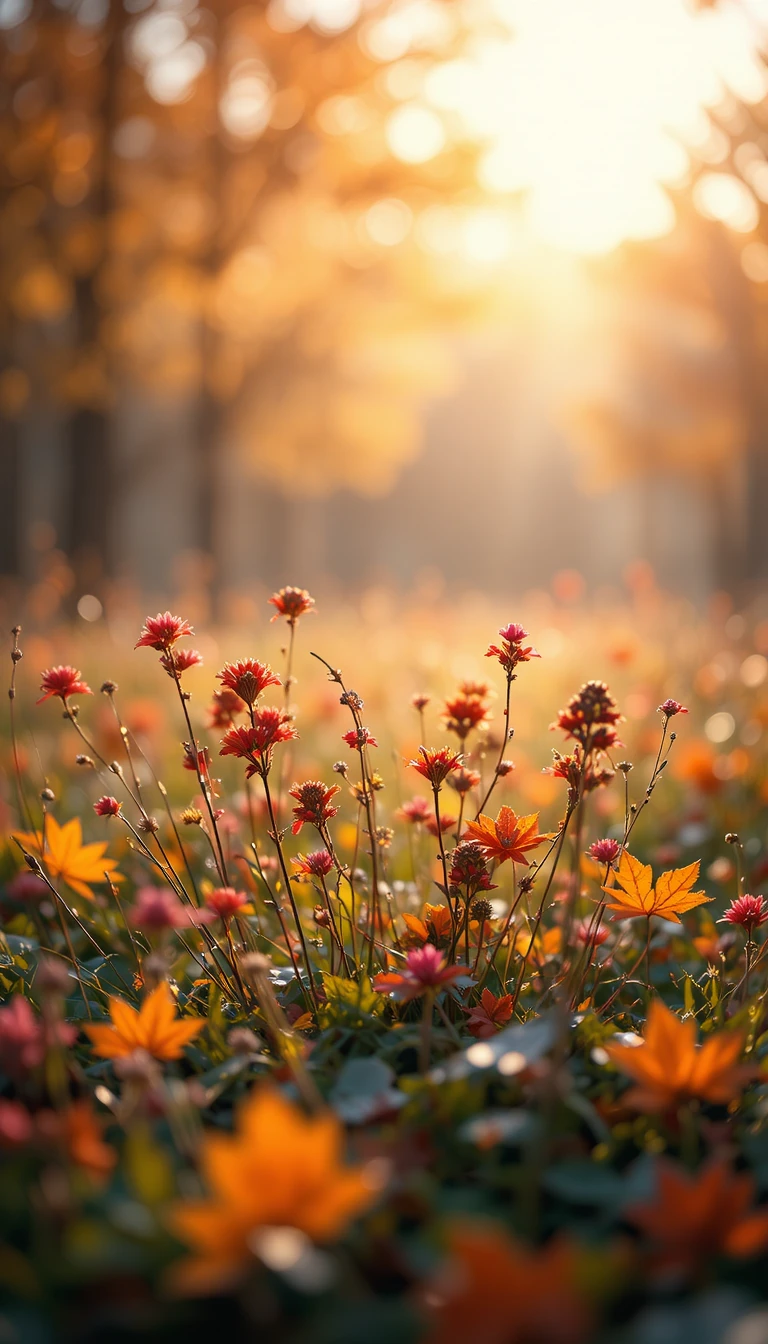 Fiori di Campo Autunnali nel Bokeh Luminoso in Controluce