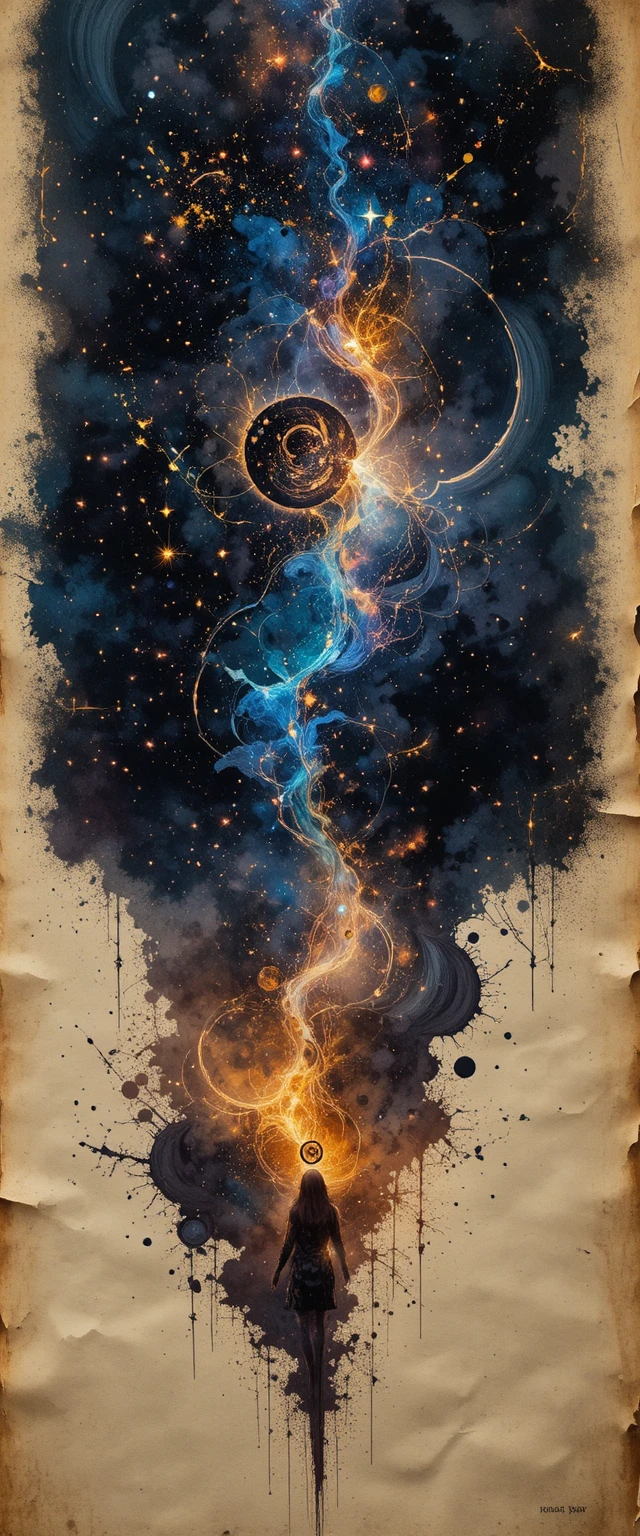 Cosmo nero vellutato con stelle frattali e colore