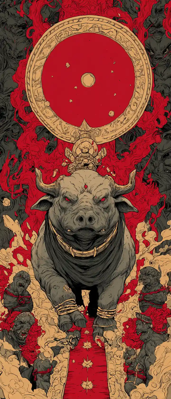 Mythical cerberus creature in vivid manga illustration
