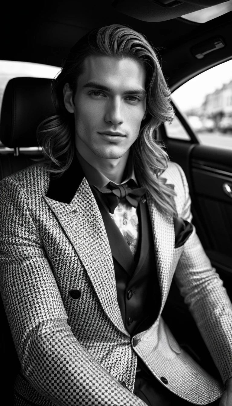 Stylish young man posing by a luxury car portrait
