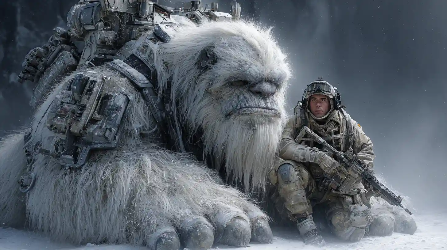Hyperrealistic Close Up Portrait Of Armored White Yeti