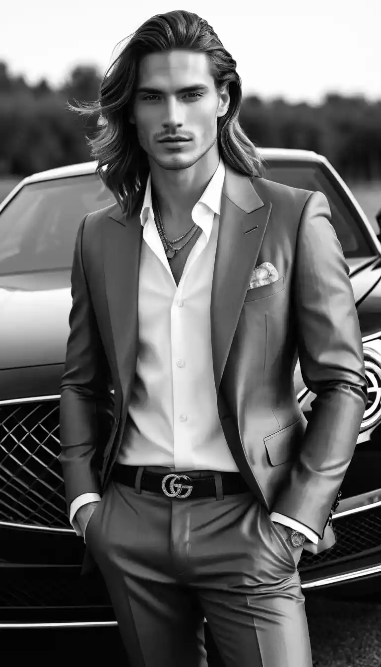 Charming European man posing in luxury fashion portrait