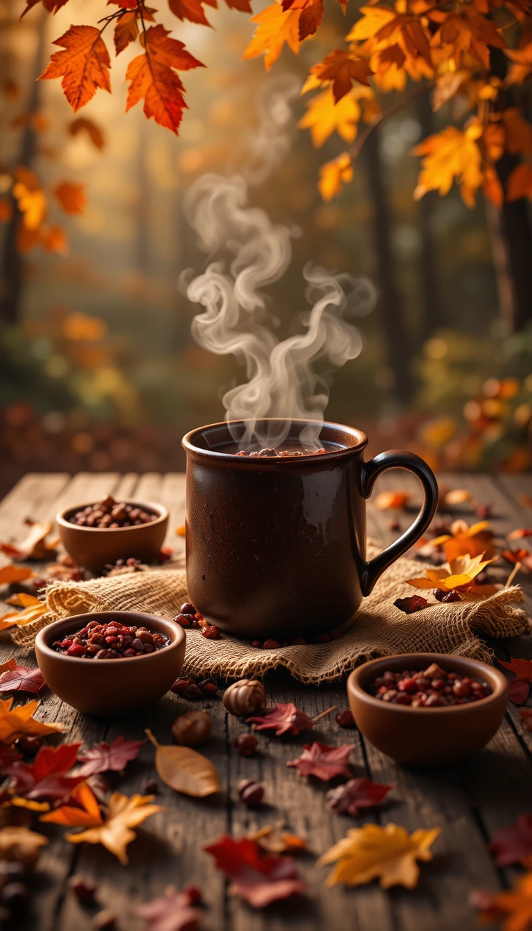 Acogedora taza de chocolate caliente sobre mesa de madera rústica