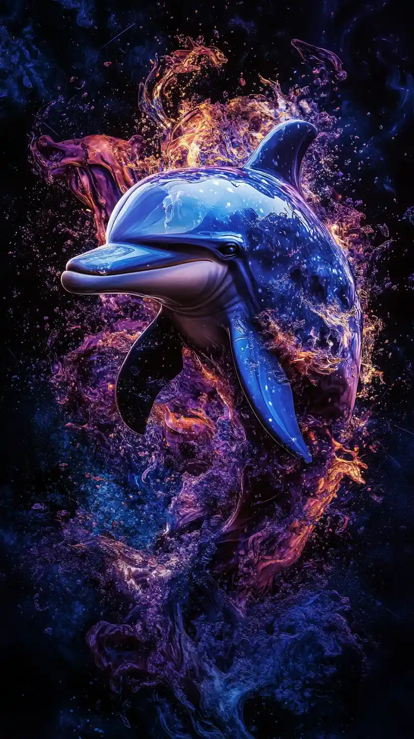 Delfino surreale che emerge da un abisso oscuro e contorto