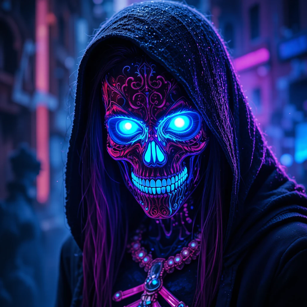 Teschio al neon colorato con luminoso bagliore RGB