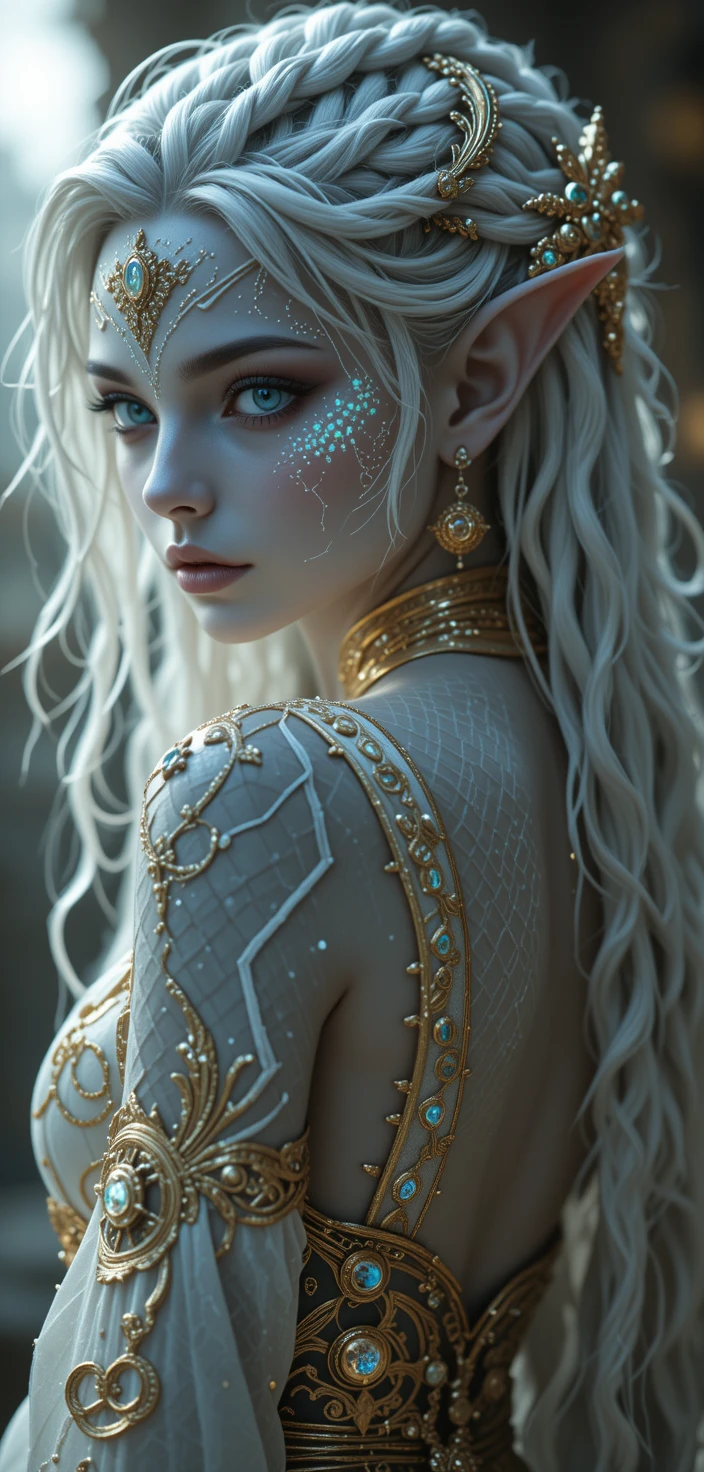 Side portrait of an ethereal alien elf priestess