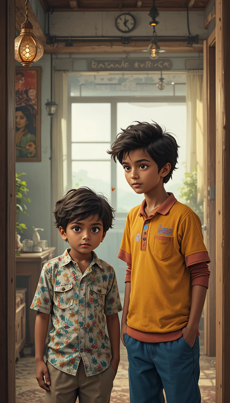 Young boy in a modest home with his wealthy friend
