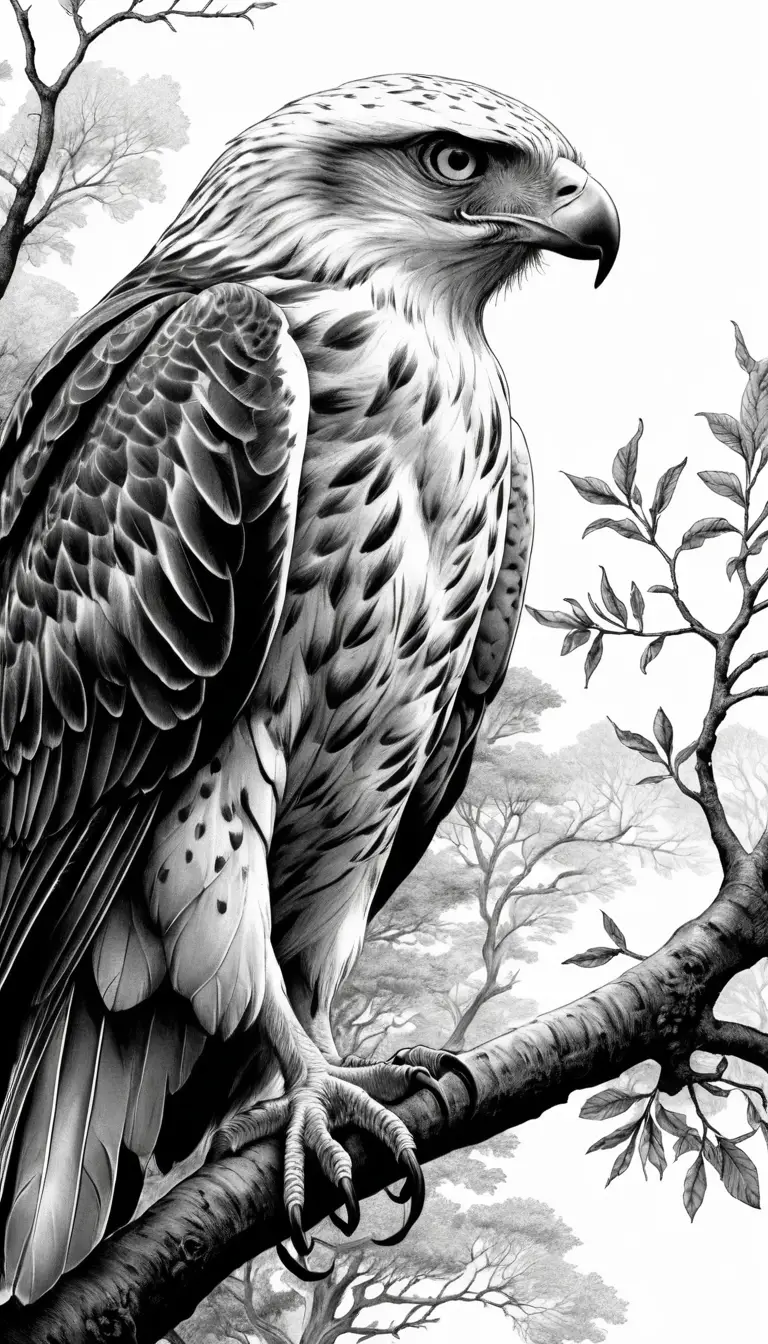 Intricate ink hawk illusion formed from flowing tree lines
