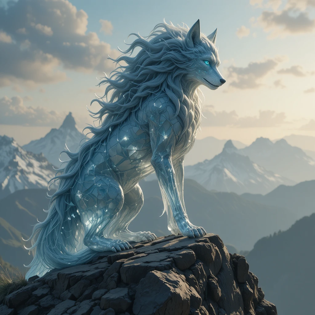 Loup mythique à sept queues au sommet d’une haute montagne