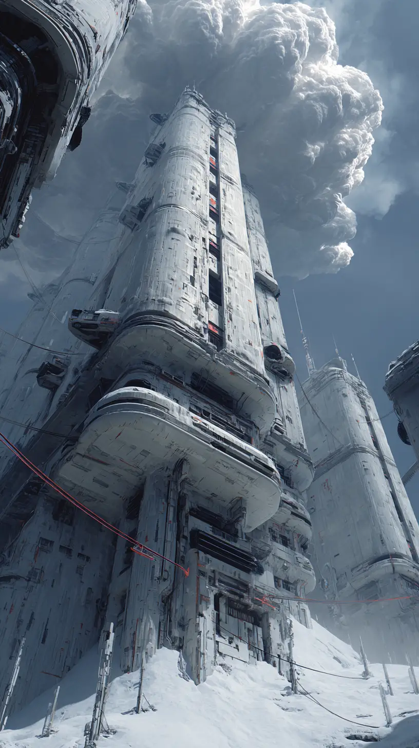 Massive frozen tower above an underwater volcanic abyss