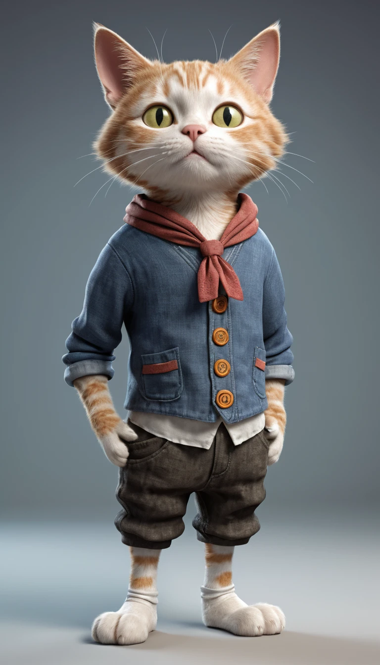 Chat 3D anthropomorphe en tenue classique de garçon pauvre
