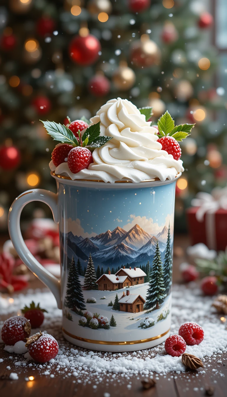 Festive Christmas Mug With Whipped Cream And Winter Design