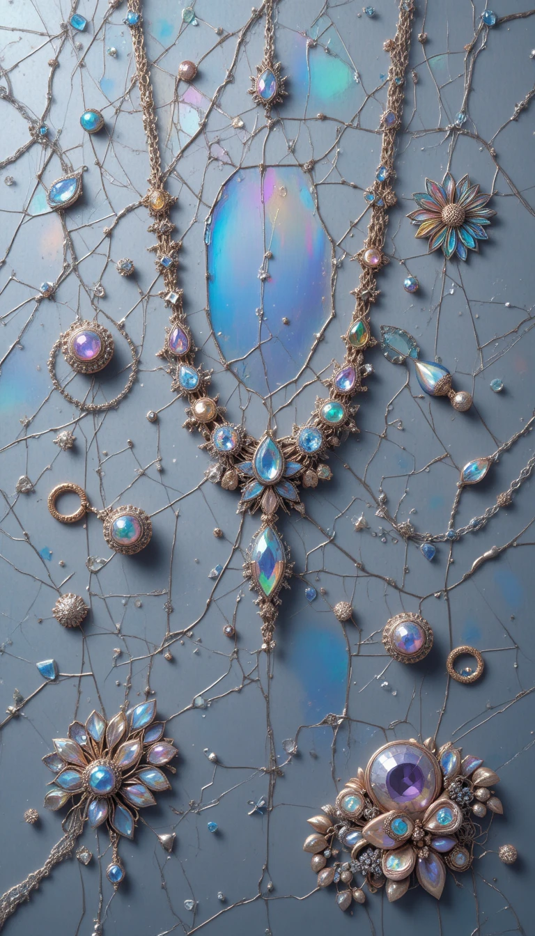 Nature morte de bijoux en mercure liquide aux tons de verre pastel