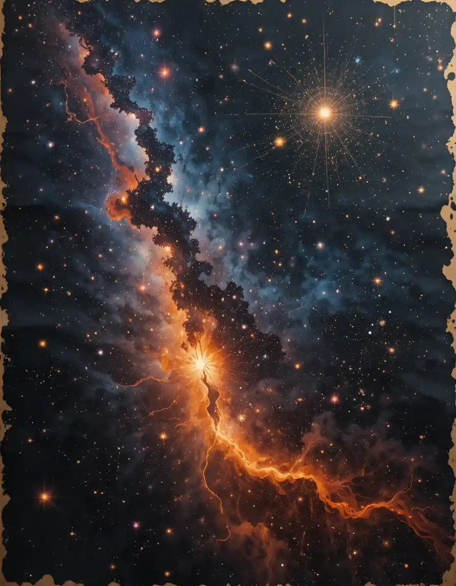 Velvety black cosmos with fractal stars and color