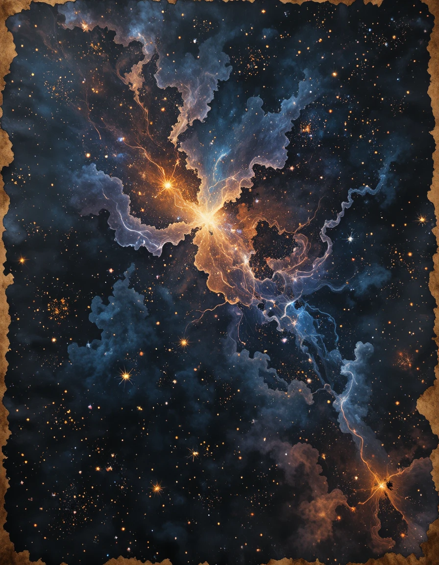 Cosmo nero vellutato con stelle frattali e colore